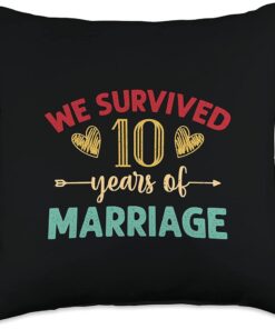 10th Wedding Anniversary Gifts Stuff We Survived 10 Years of Marriage Couple 10th Anniversary Throw Pillow
