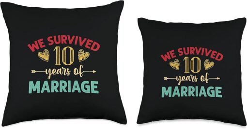 10th Wedding Anniversary Gifts Stuff We Survived 10 Years of Marriage Couple 10th Anniversary Throw Pillow
