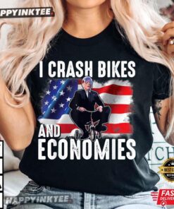 Funny USA Flag I Crash Bikes And Economies Joe Biden T-Shirt