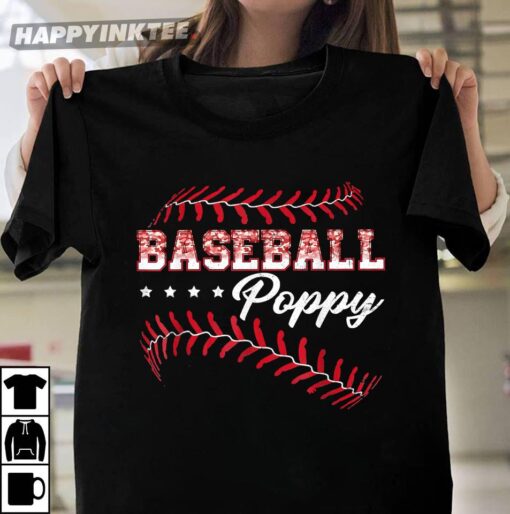 Fathers Day Baseball Poppy Funny Baseball Player Sports T-Shirt