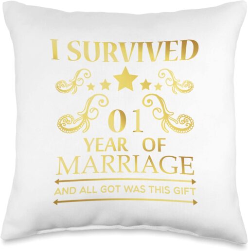 1st Wedding Anniversary Gift Couples Husband Wife 1 Year Throw Pillow