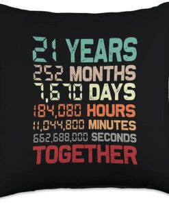 21 Years Together Couple Matching 21st Wedding Anniversary Throw Pillow 2