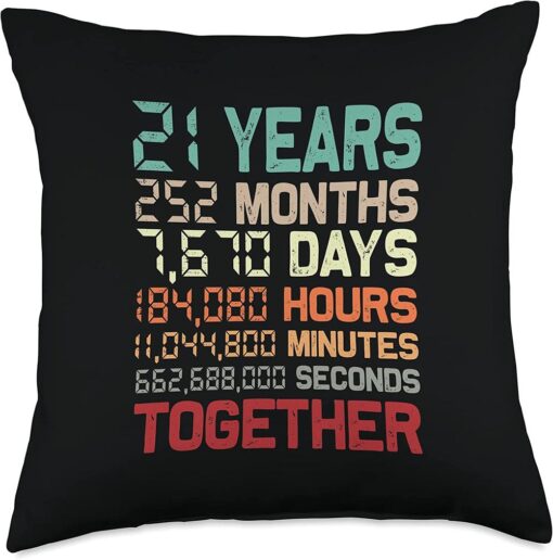21 Years Together Couple Matching 21st Wedding Anniversary Throw Pillow