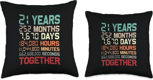 21 Years Together Couple Matching 21st Wedding Anniversary Throw Pillow