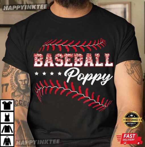 Fathers Day Baseball Poppy Funny Baseball Player Sports T-Shirt