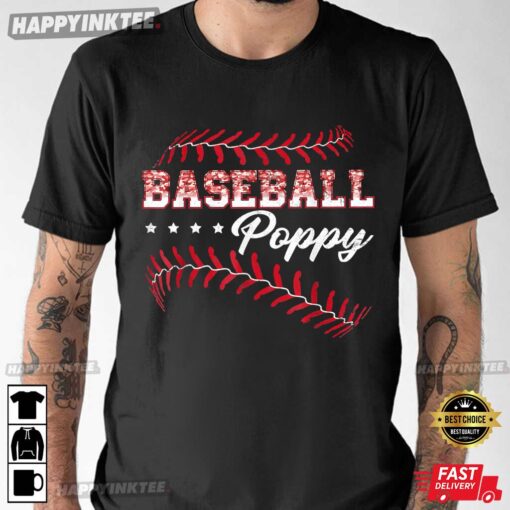 Fathers Day Baseball Poppy Funny Baseball Player Sports T-Shirt