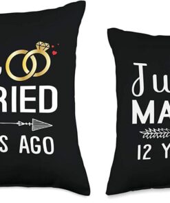 Couple 12 Years Anniversary Gifts Just Married 12 Years Ago Couple 12th Wedding Anniversary Throw Pillow 3