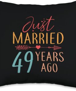 Couple 49th Anniversary Gifts Co, Just Married 49 Years Ago Retro Couple 49th Anniversary Throw Pillow