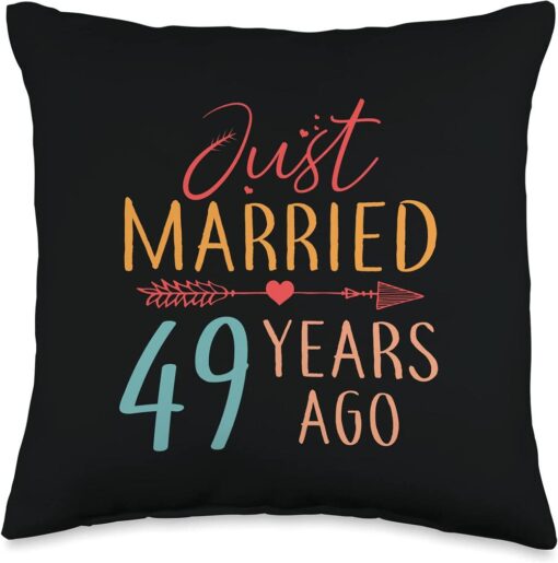 Couple 49th Anniversary Gifts Co, Just Married 49 Years Ago Retro Couple 49th Anniversary Throw Pillow