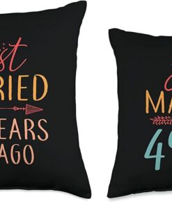 Couple 49th Anniversary Gifts Co Just Married 49 Years Ago Retro Couple 49th Anniversary Throw Pillow 3
