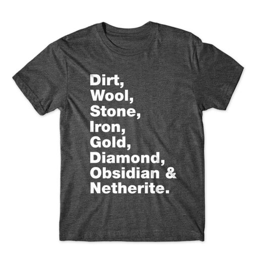 Minecraft Block Names Dirt Wool Stone Iron Gold Diamond Obsidian Netherite Shirt
