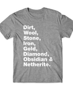 Minecraft Block Names Dirt Wool Stone Iron Gold Diamond Obsidian Netherite Shirt
