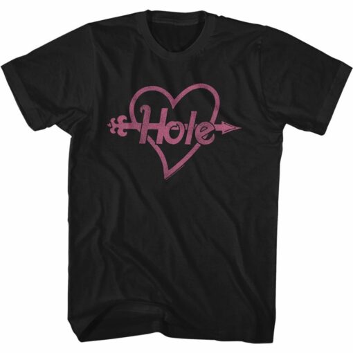Vintage Hole Band Pink Heart And Arrow Black Shirt