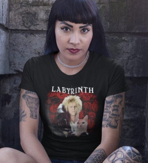 Vintage Labyrinth David Bowie Cat Graphic Unisex T-shirt