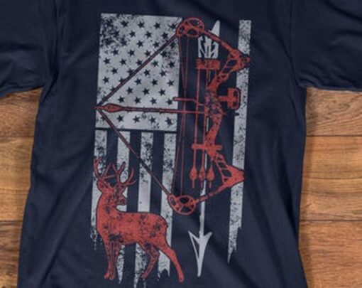 Bow Hunting Shirt With American Flag Simple Design T-shirt