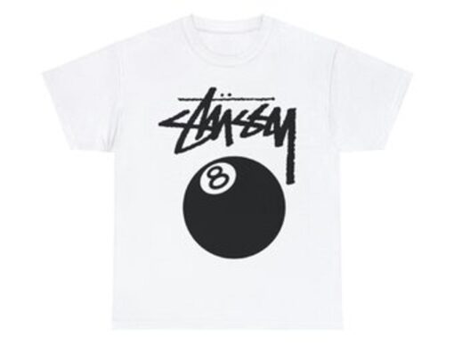 Stussy 8 Ball Streetwear Style White T-shirt Fan Gifts