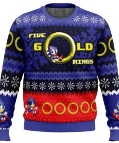 5 Gold Rings Sonic The Hedgehog Funny Ugly Christmas Sweater 1