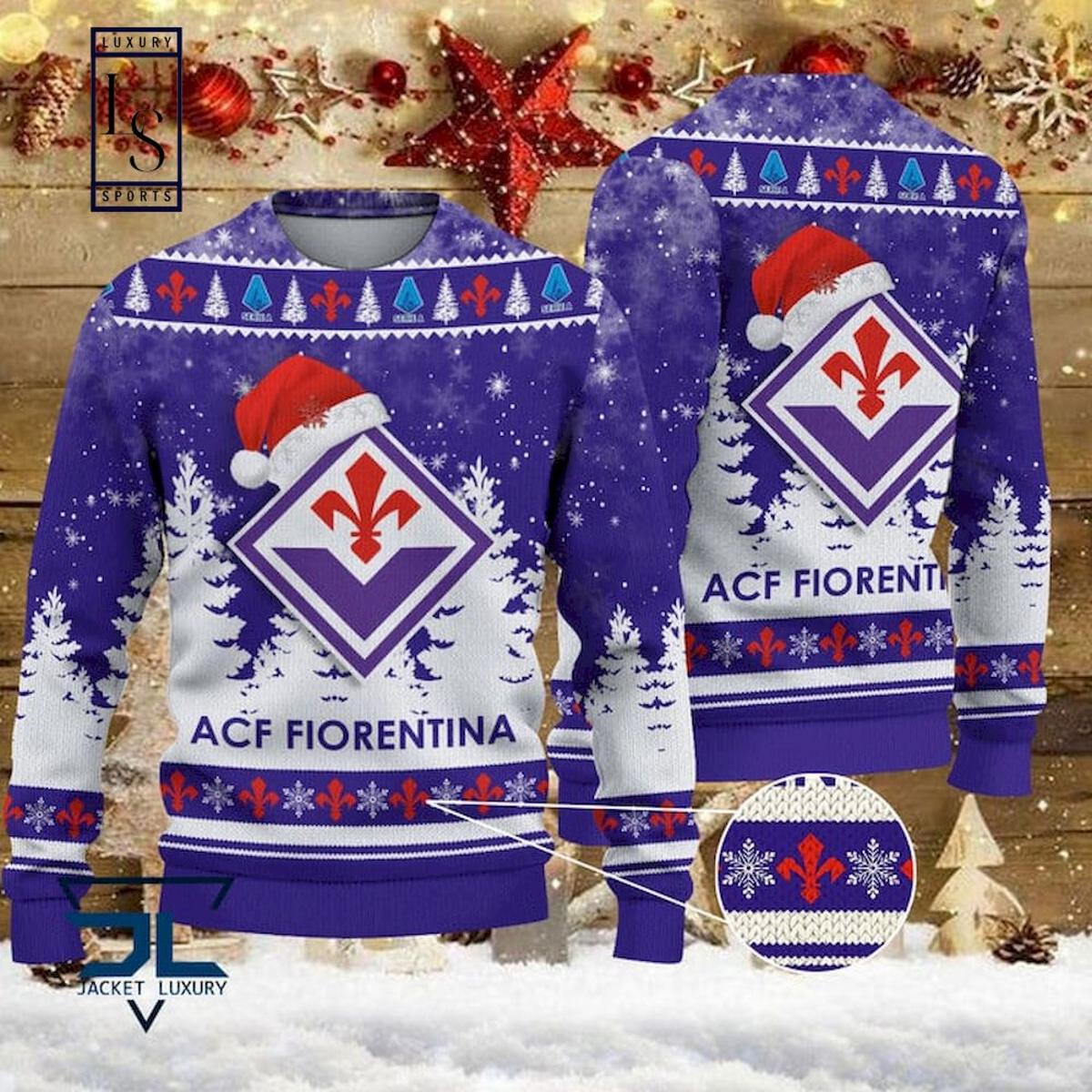 Acf Fiorentina Santa Hat Ugly Christmas Sweater For Fans