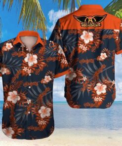 Aerosmith Vintage Black Tropical Floral Aloha Shirt Size From S To 5xl