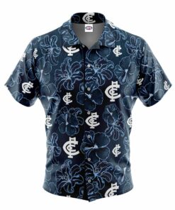 Afl Carlton Dark Blue Floral Hawaiian Shirt Vintage Outfit For Men Women 1