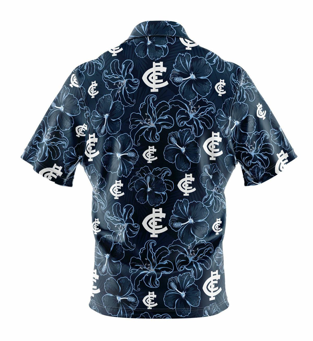 Afl Carlton Dark Blue Floral Hawaiian Shirt Vintage Outfit For Men Women