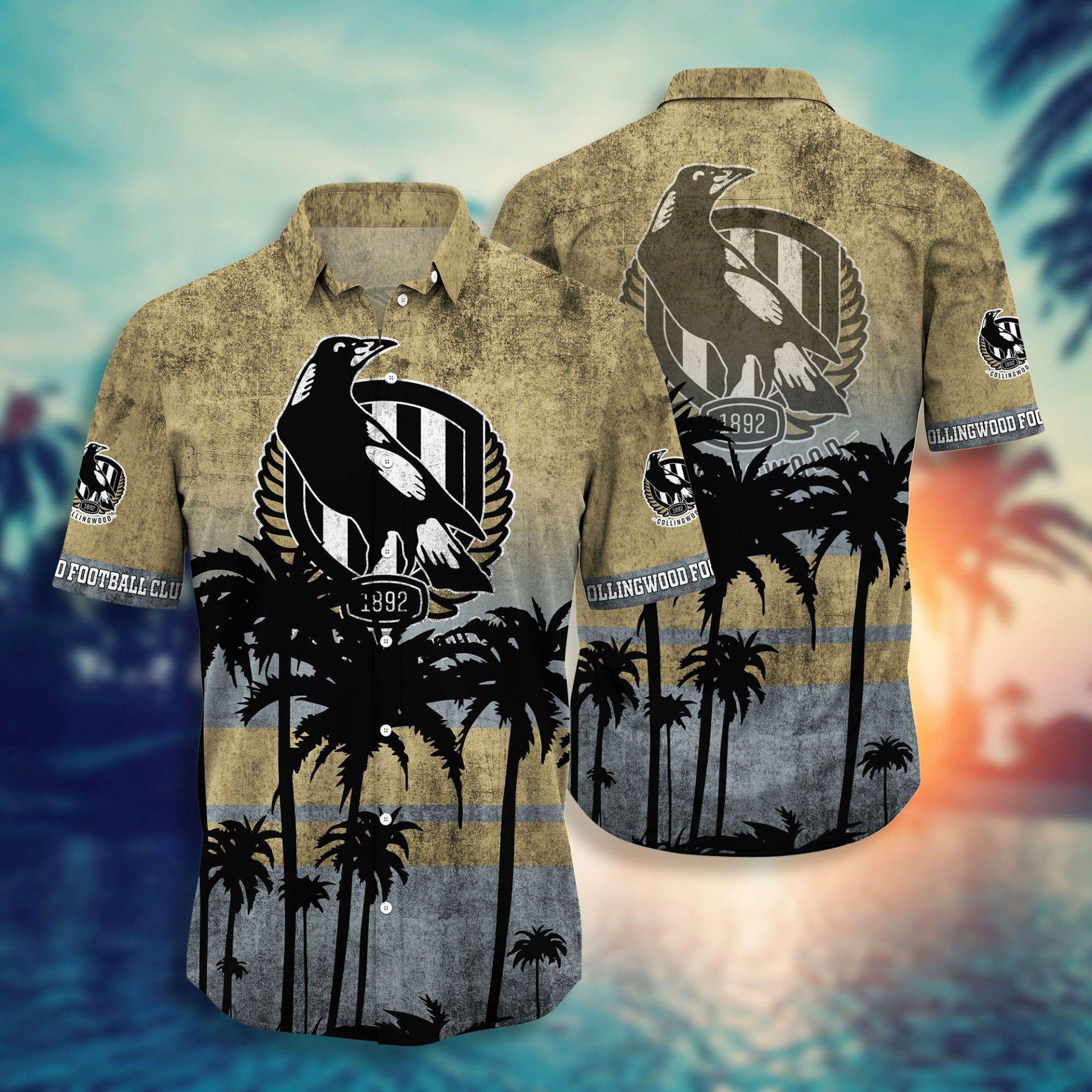 Afl Collingwood Magpies Palm Tree Patterns Aloha Shirt Outfit For Fans