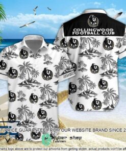 Afl Collingwood Magpies Multi Logo Coconut Tree Tropical Hawaiian Shirt