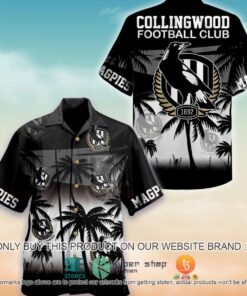 Afl Collingwood Magpies Multi Logo Coconut Tree Tropical Hawaiian Shirt