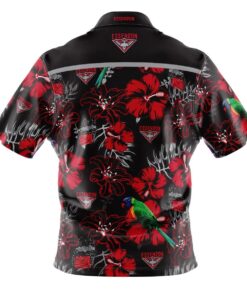 Afl Essendon Bombers Red Black Hibiscus Tropical Hawaiian Shirt Size From S To 5xl
