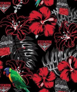 Afl Essendon Bombers Red Black Hibiscus Tropical Hawaiian Shirt Size From S To 5xl 3