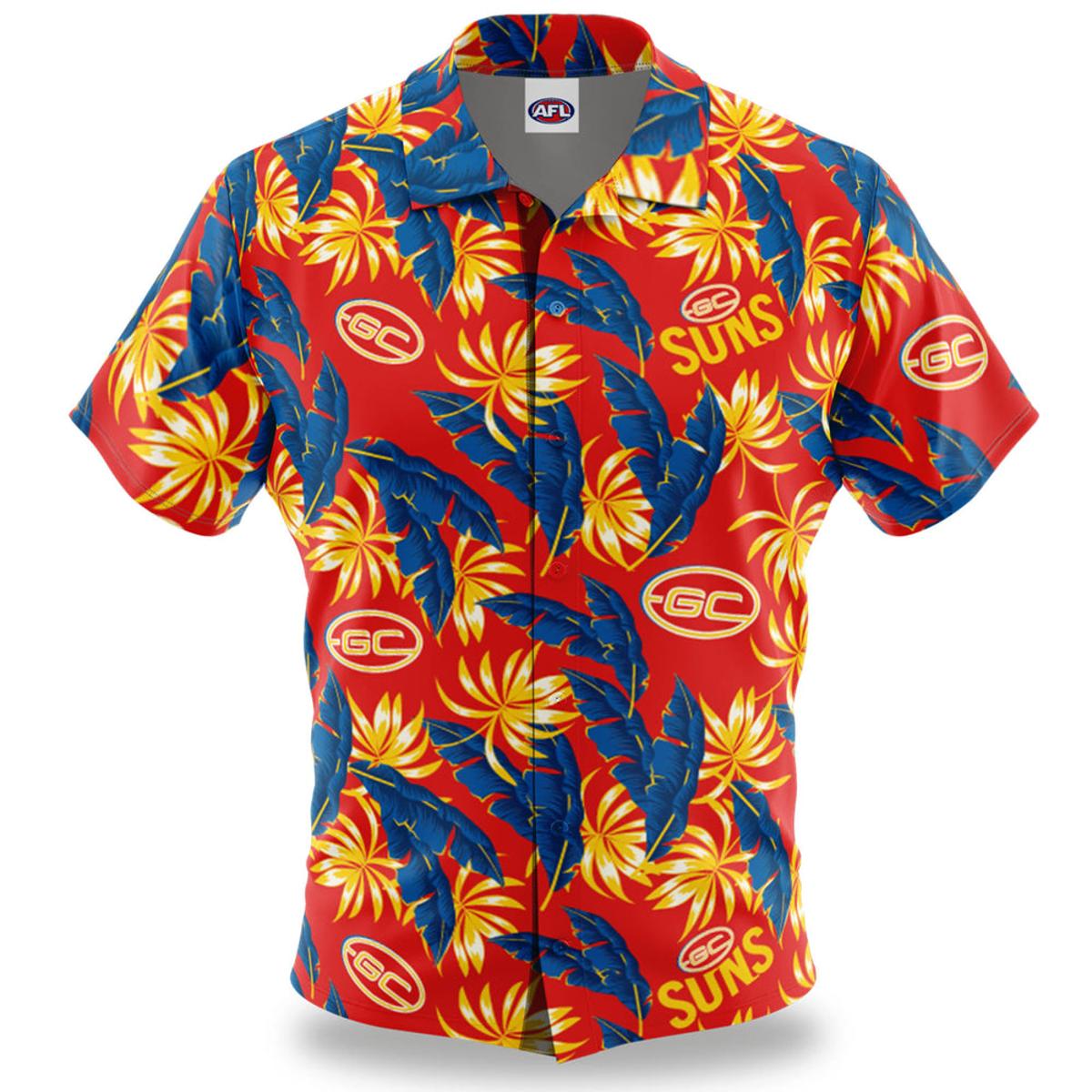 Afl Gold Coast Suns Summer Beach Coconut Tree Hawaiian Shirt Size From S To 5xl