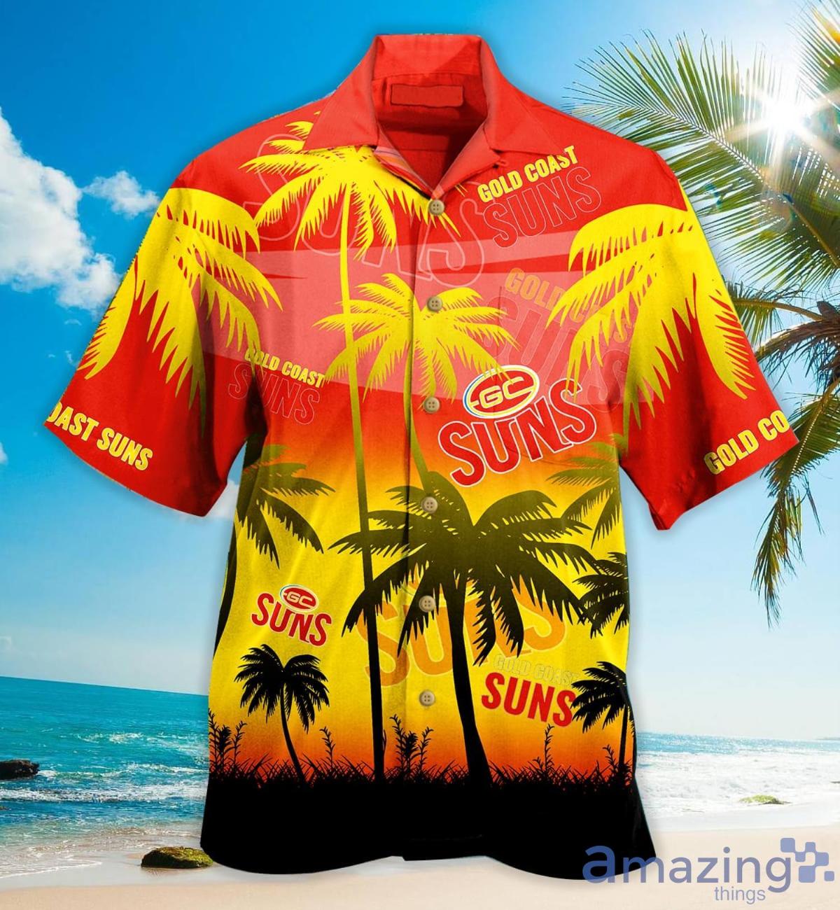 Afl Gold Coast Suns Multi Logo White Red Tropical Hawaiian Shirt Best Gift For Fans