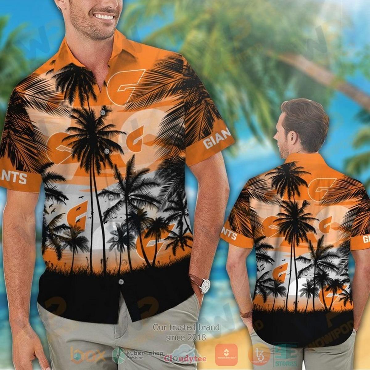 Afl Greater Western Sydney Giants Multi Logo Floral Orange Hawaiian Shirt Best Outfit For Fans