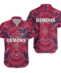 Afl Melbourne Demons Red Navy Indigenous Style Hawaiian Shirt Best Gift For Fans