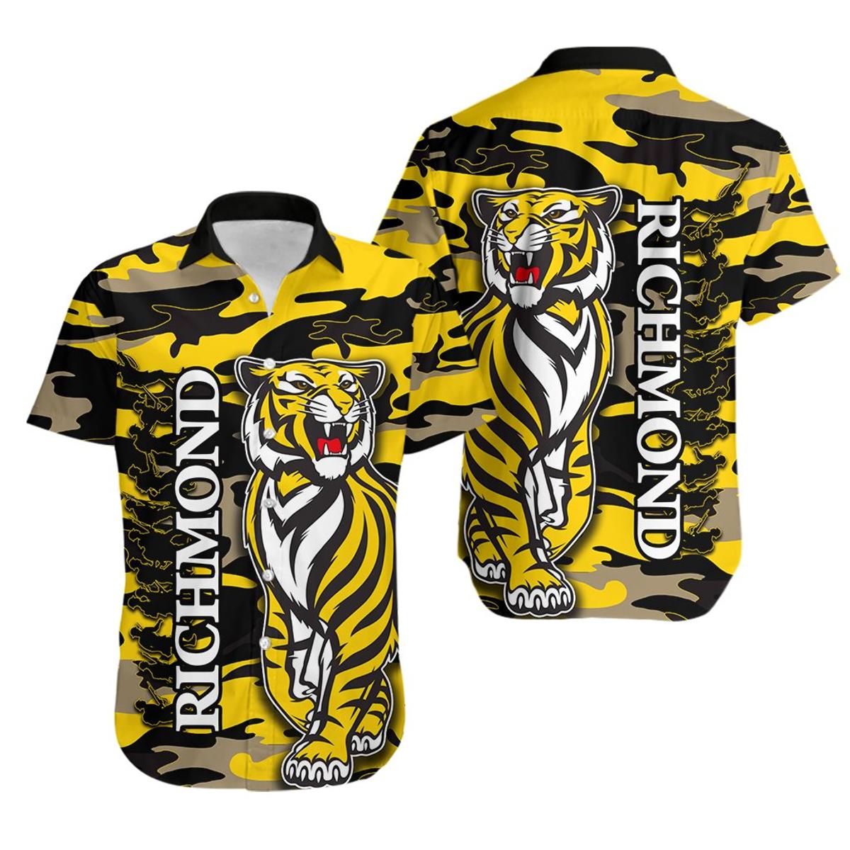 Afl Richmond Tigers Camo Patterns Vintage Hawaiian Shirt Outfit For Men