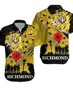 Afl Richmond Tigers Lest We Forget Anzac Day Vintage Hawaiian Shirt Size From S To 5xl
