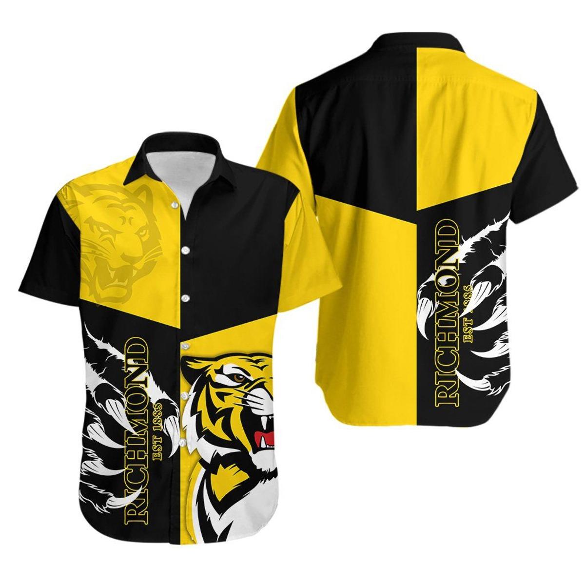 Afl Richmond Tigers Logo Black Yellow Simple Style Hawaiian Shirt Gift For Fans