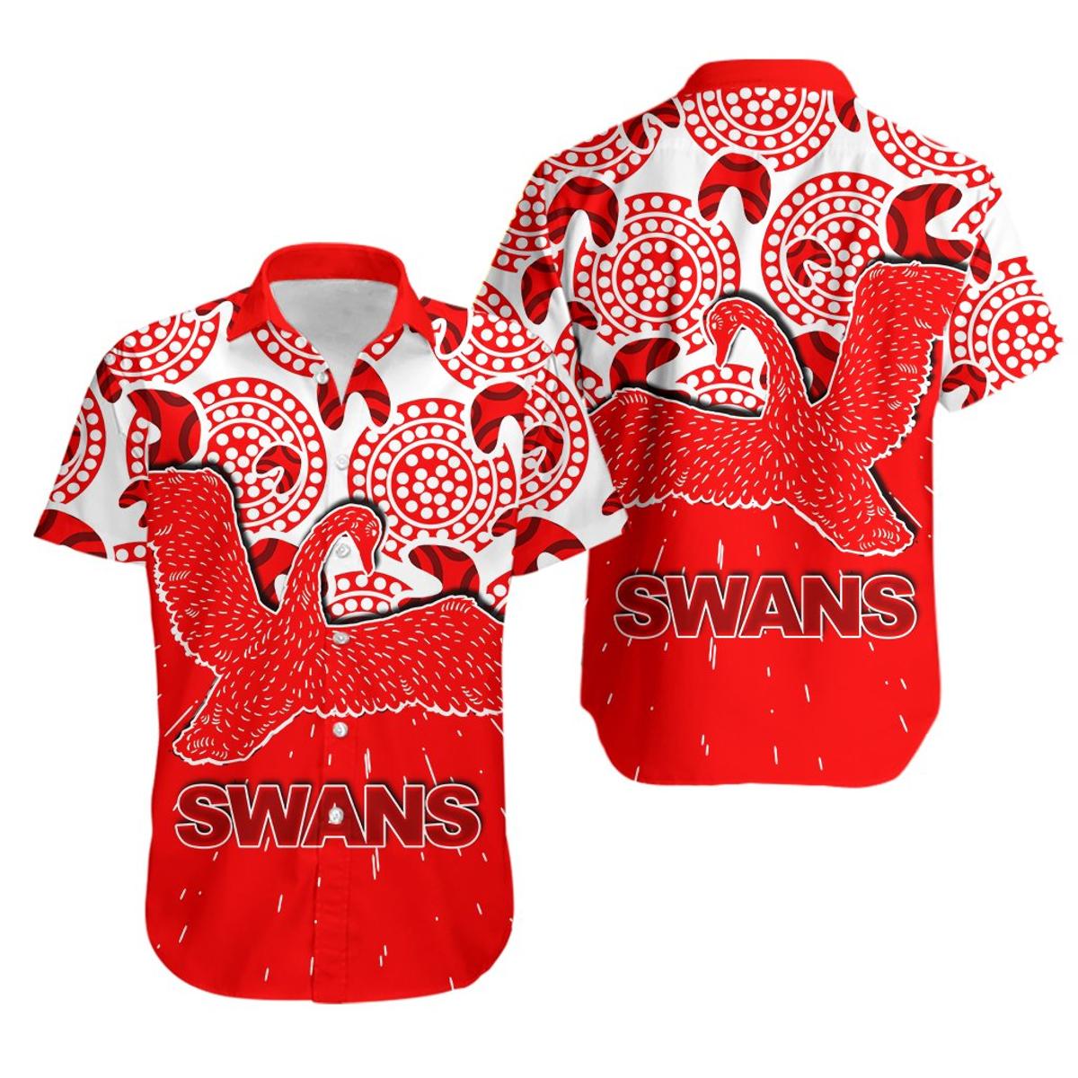 Afl Sydney Swans Symbol Anzac Day Indigenous Style Aloha Shirt Size From S To 5xl