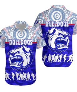 Afl Western Bulldogs Symbol Anzac Day White Blue Indigenous Hawaiian Shirt For Men Women