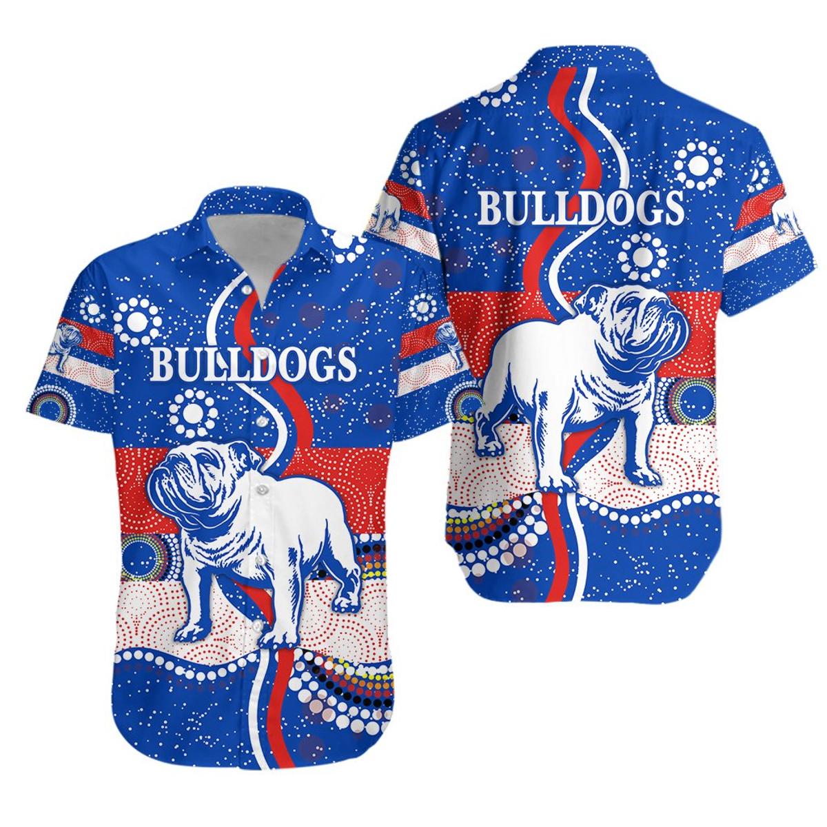 Afl Western Bulldogs Symbol Anzac Day White Blue Indigenous Hawaiian Shirt For Men Women