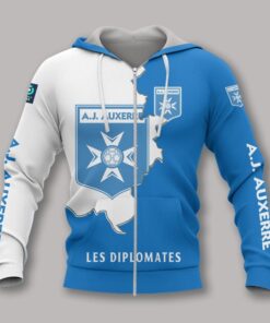 Aj Auxerre Blue White Zip Hoodie Funny Gift For Fans