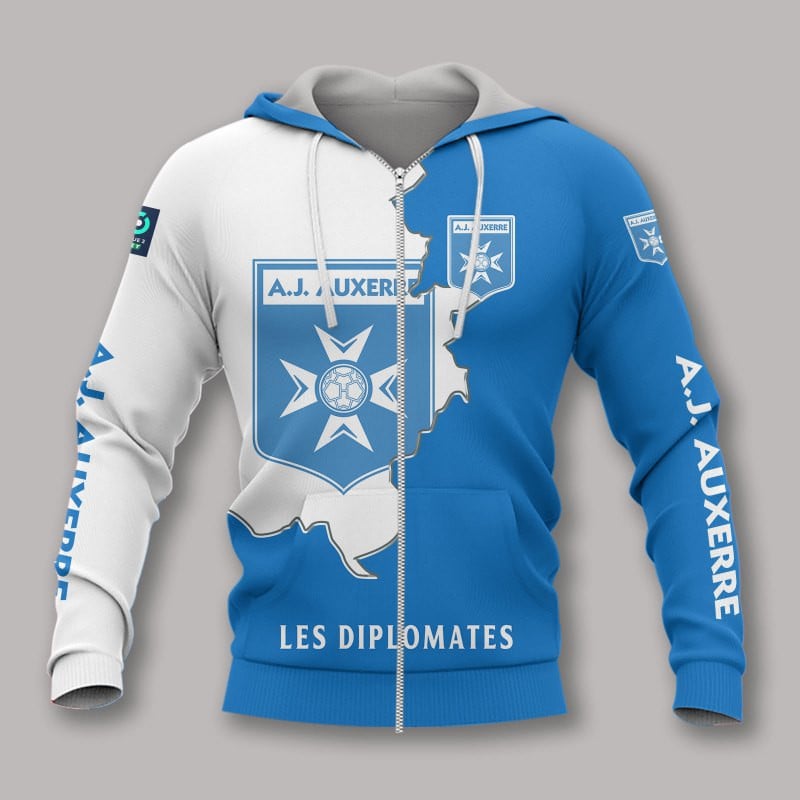 Aj Auxerre Blue Black Zip Hoodie Gifts For Lovers