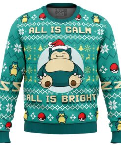 All Is Calm All Bright Snorlax Pokemon Best Ugly Christmas Sweater Gift Ideas For Fans