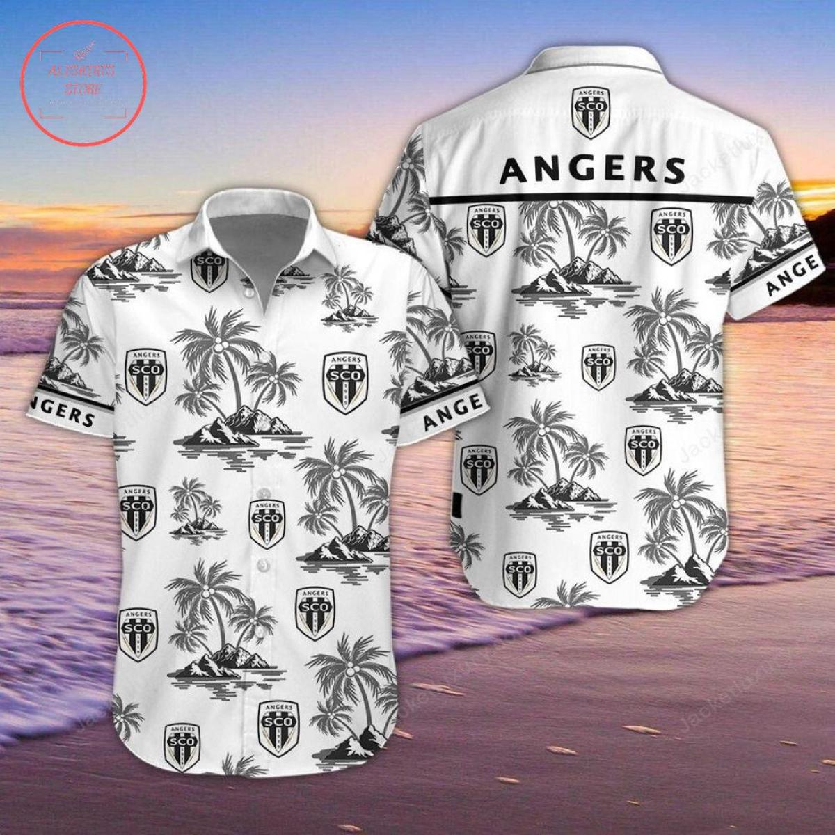 Angers Sco Palm Tree Patterns Black White Tropical Hawaiian Shirt Gift For Fans