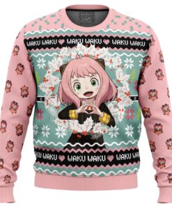 Anya Forger Waku Waku Spy X Family Pink Christmas Sweater Best Gift For Fans