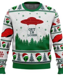 Area 51 Get In Loser Green White Ugly Christmas Sweater Gift For Alien Lovers