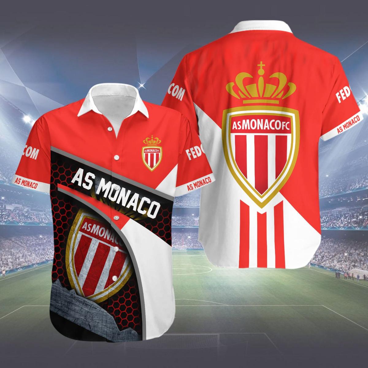 As Monaco White Red Simple Style Hawaiian Shirt For Ligue 1 Fans Men Women