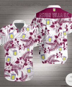 Aston Villa Fc White Wine Floral Patterns Hawaiian Shirt Size From S To 5xl