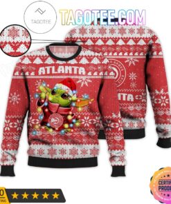 Atlanta Hawks Red Baby Yoda Best Ugly Christmas Sweater