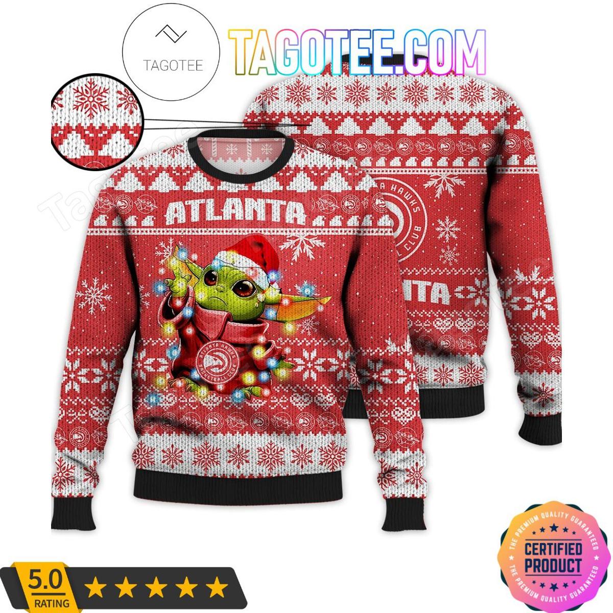 Atlanta Hawks White Red The Grinch Best Ugly Chirstmas Sweater